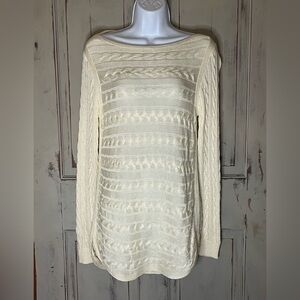 Vintage Lauren Ralph Lauren Cable Knit Ivory long Sweater crew neck dress M